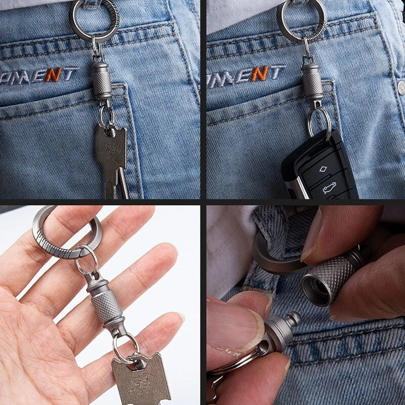 Titanium Alloy Insert Buckle Gimbal Ring Portable Double Keychain PendantEDC EDC - KOEEK