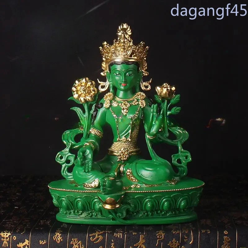 8" Buddhist Patriarch Resin Green Tara Bodhisattva Statue Amulet Decoration 07FC0E-D4 - KOEEK