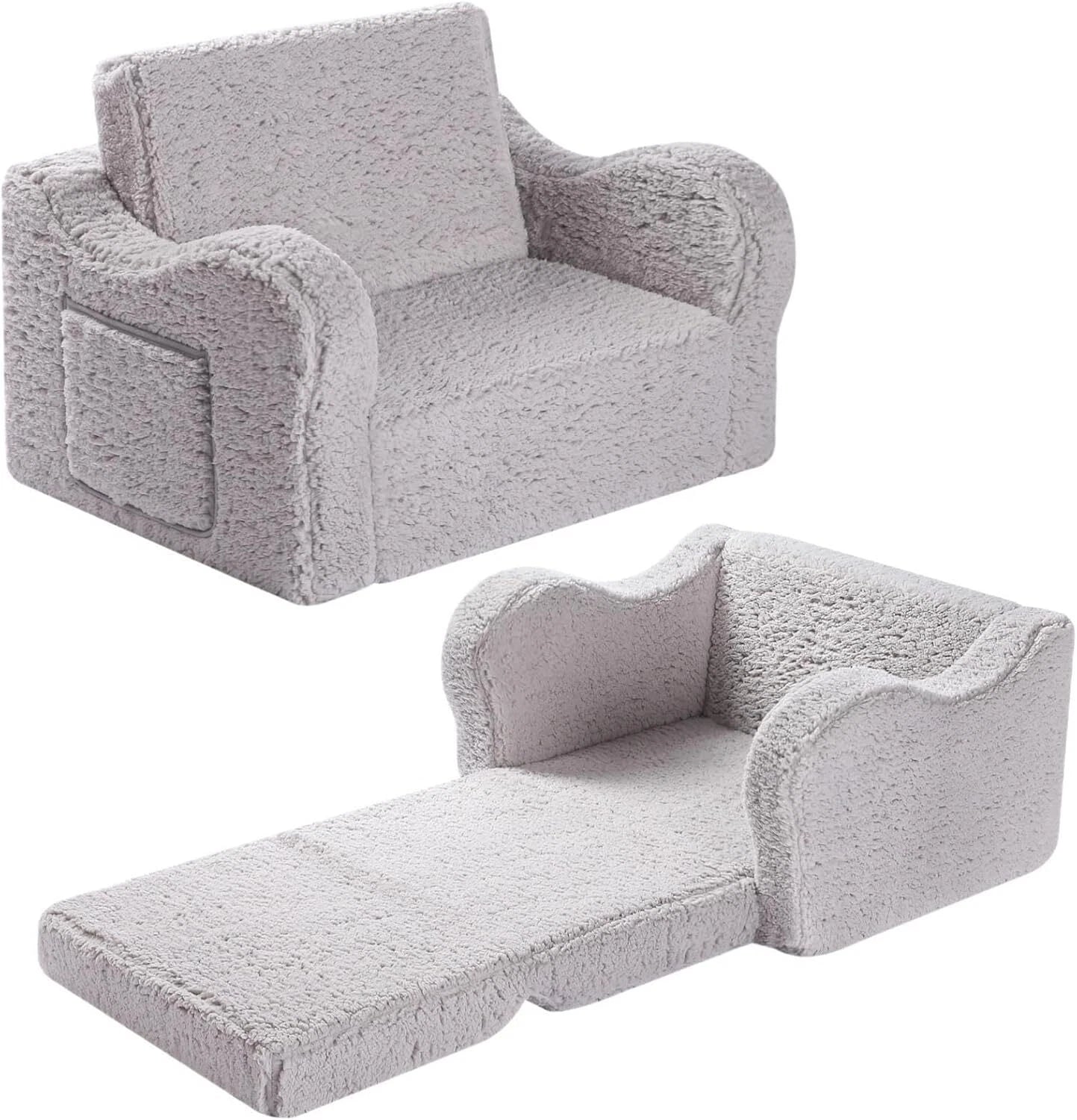 Kids Chairs for Toddler, 2-in-1 Toddler Soft Sherpa Couch Fold Out, Convertible 07FC0E-D4 - KOEEK
