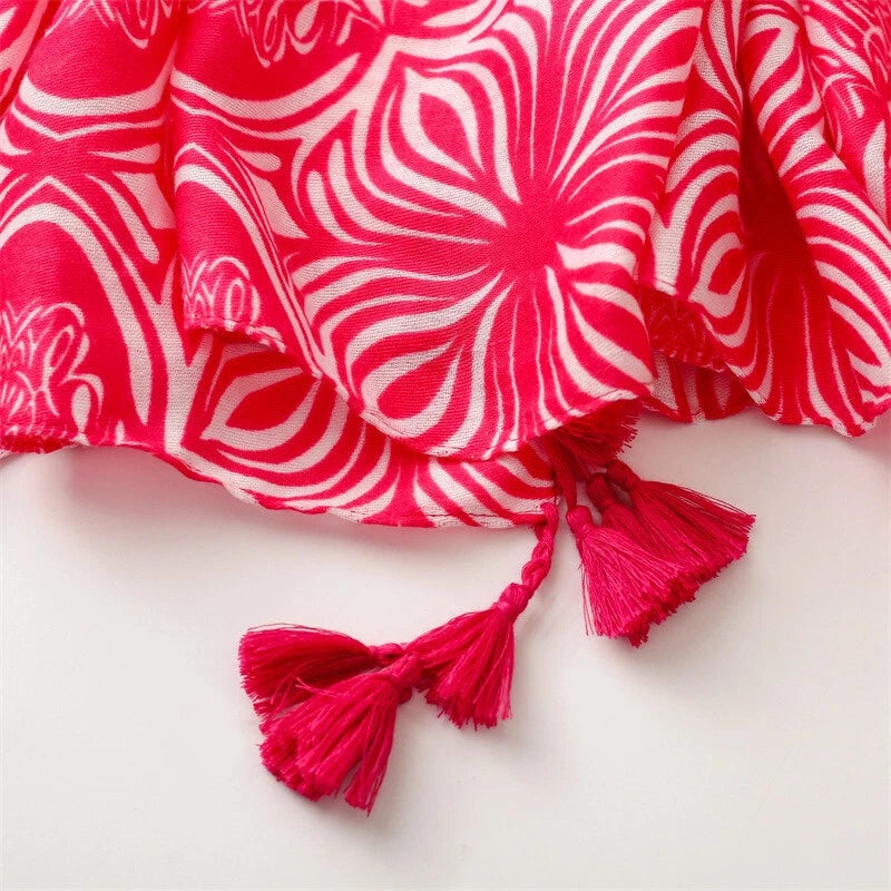 Womens Bright Pink Floral Scarf Tasseled Pashmina Neck Wrap Shawl Bandana 07FC0E-D4 - KOEEK
