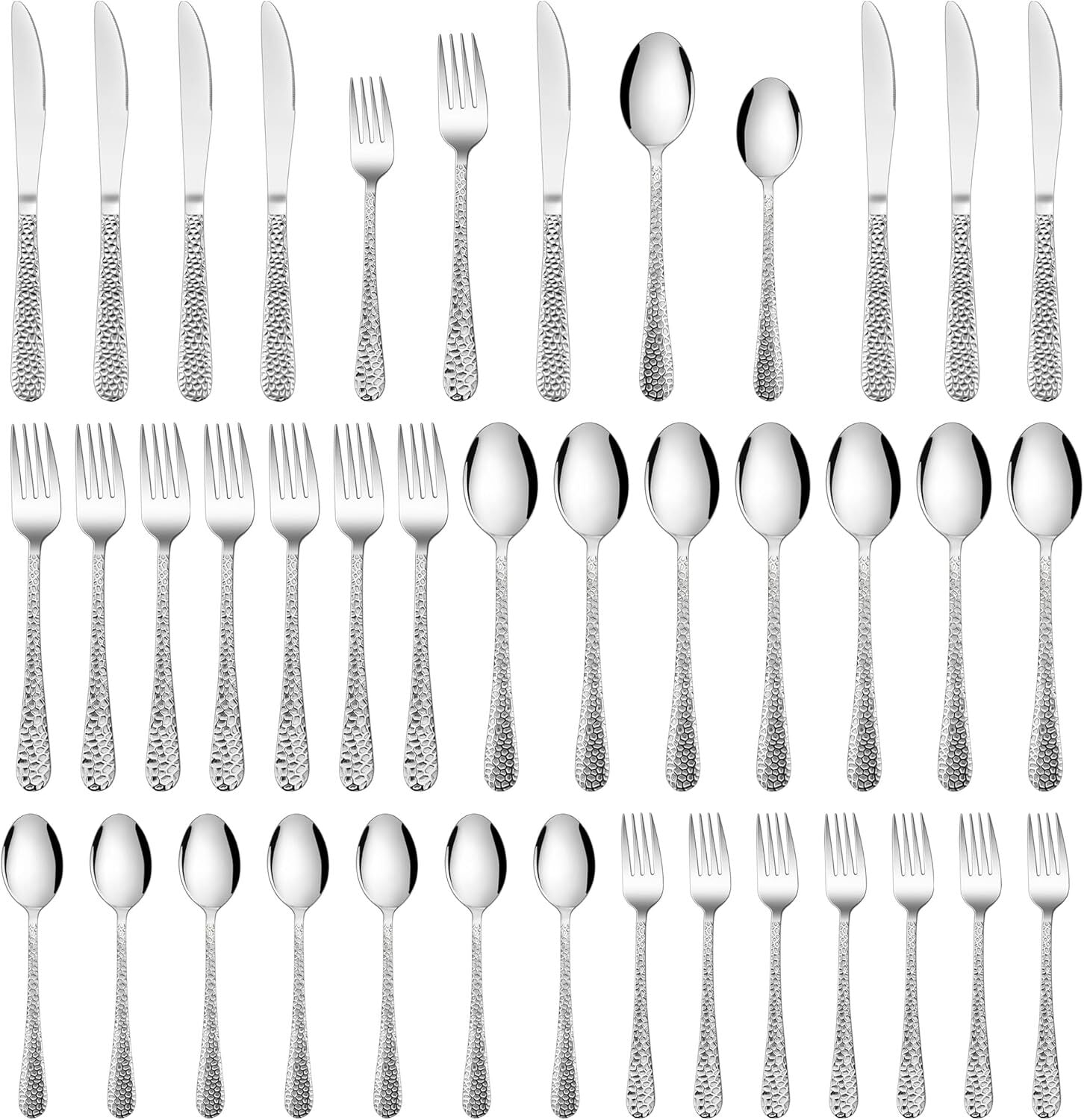 used HaWare Hammered Silverware Set, 40-Piece Stainless Steel Flatware Set Silver HAWARE - KOEEK