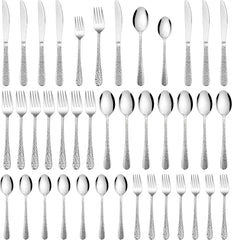 used HaWare Hammered Silverware Set, 40-Piece Stainless Steel Flatware Set Silver HAWARE - KOEEK