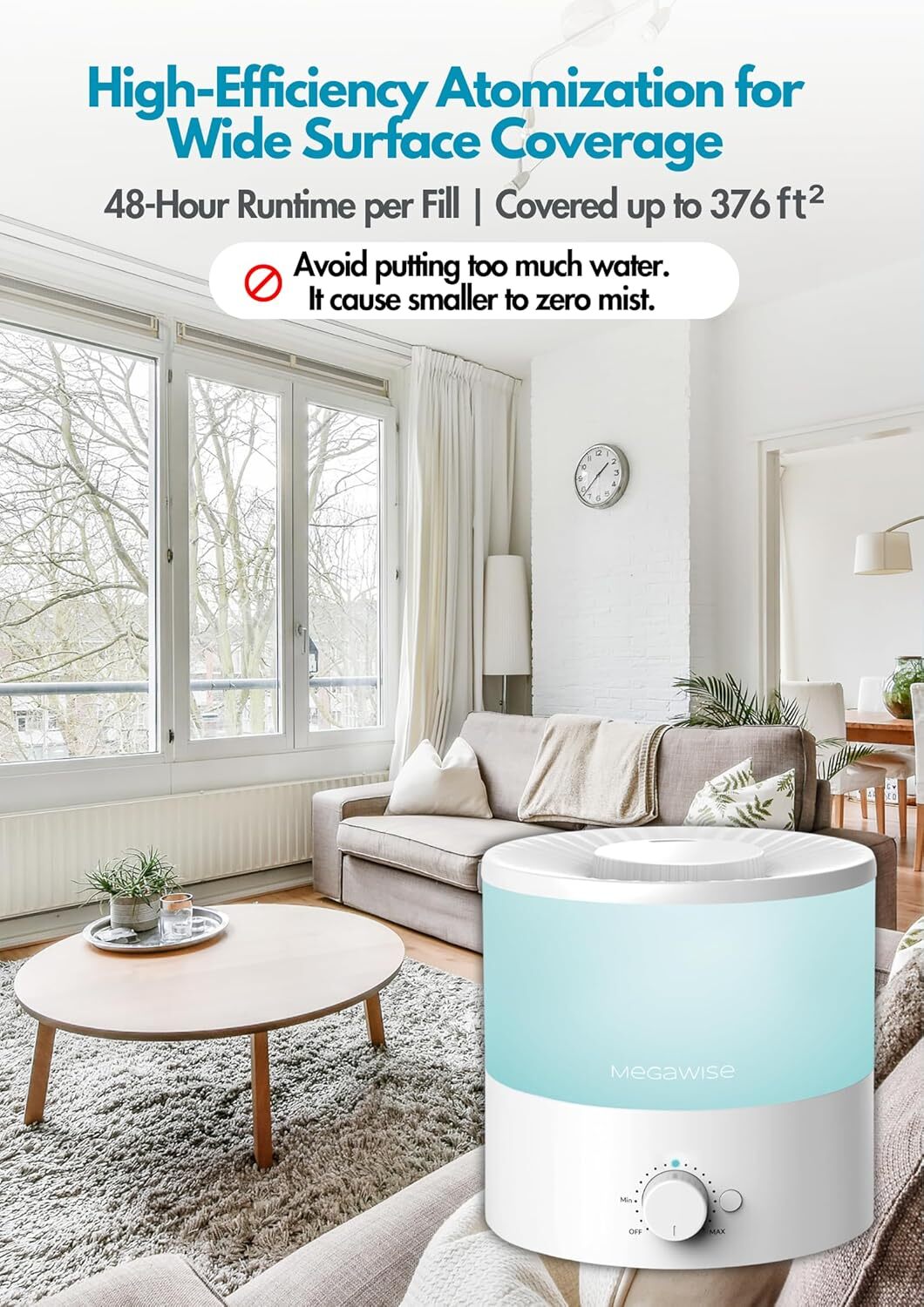new MegaWise Ultrasonic Cool Mist Humidifier SK7620-1.5L Capacity, White MEGAWISE - KOEEK
