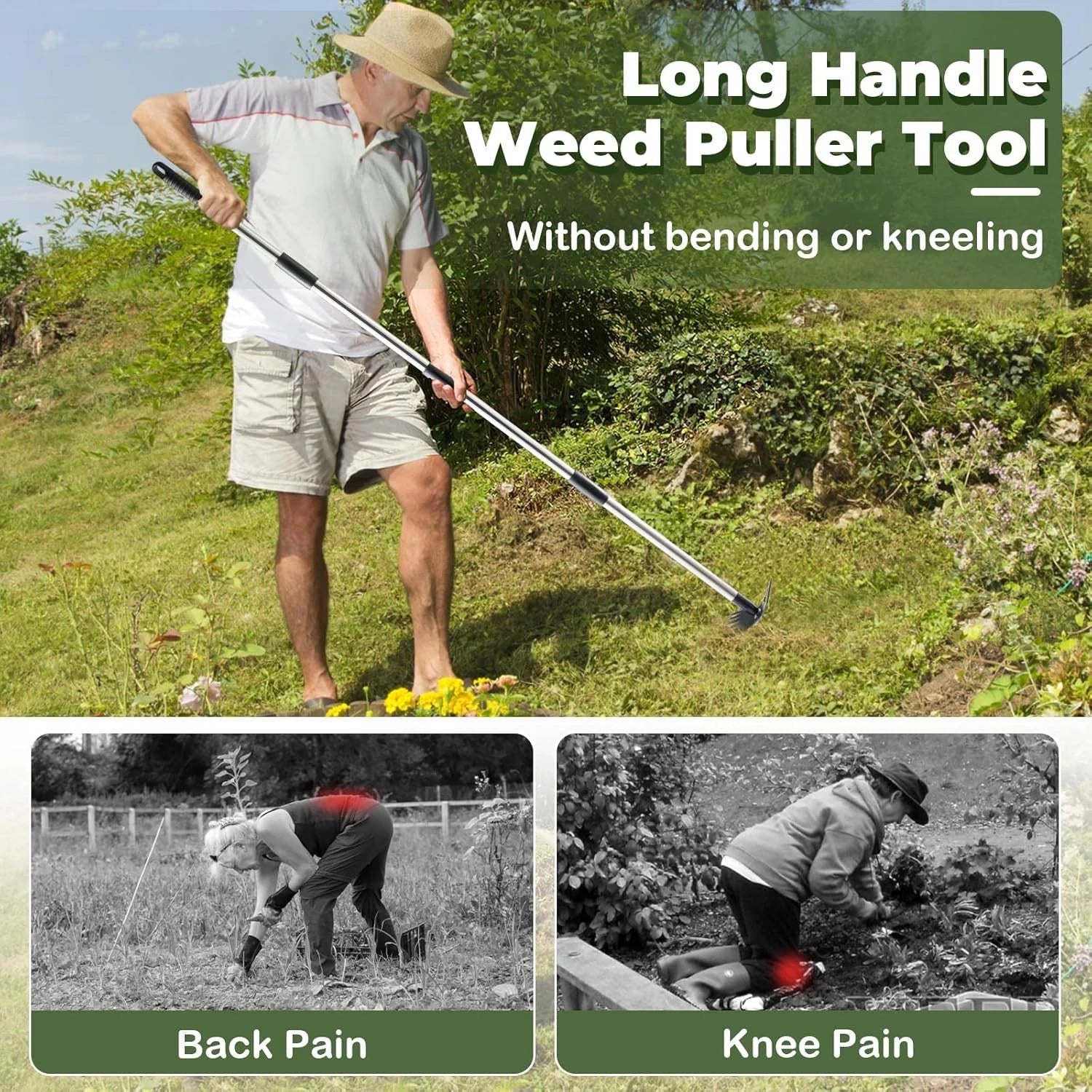 Weed Puller Tool with Long Handle -60" Manual Weeder Remover Tool,Hand Weed Rake 07FC0E-D4 - KOEEK