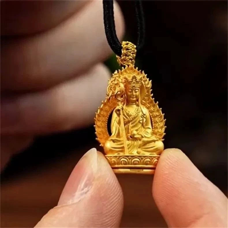 Small Portable Gold Buddha Pendant Brass Namo Ksitigarbha Bodhisattva 07FC0E-D4 - KOEEK