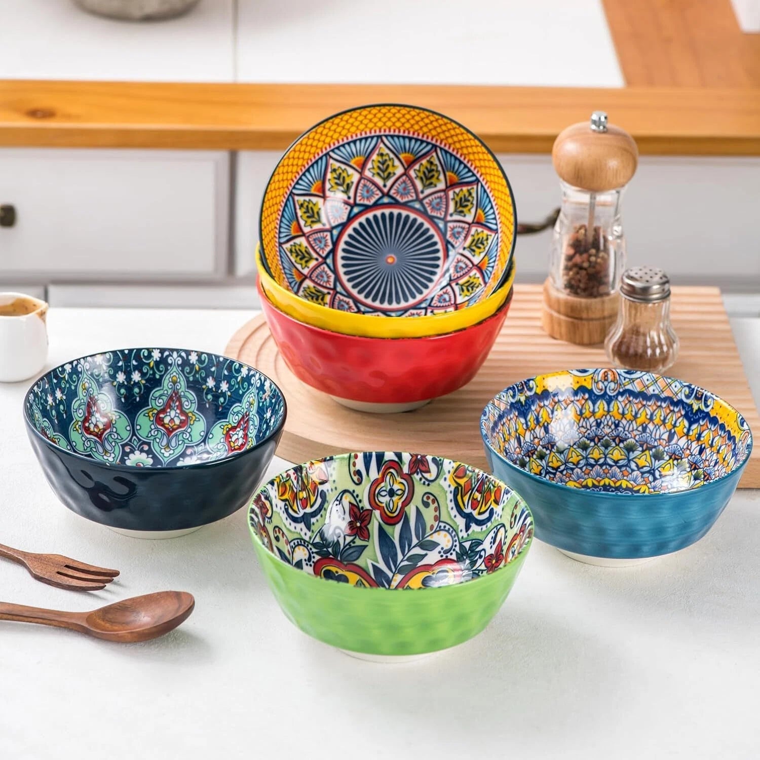 Ceramic Cereal, Soup Bowls Set of 6-25 Oz Porcelain Serving Bowls for Dinner 07FC0E-D4 - KOEEK