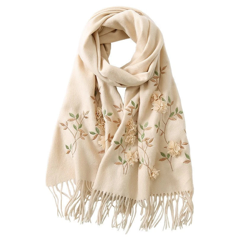 Womens soft Cashmere Scarf Bandana 3D Pink Flower Embroided Cape Shawl Pashmina 07FC0E-D4 - KOEEK