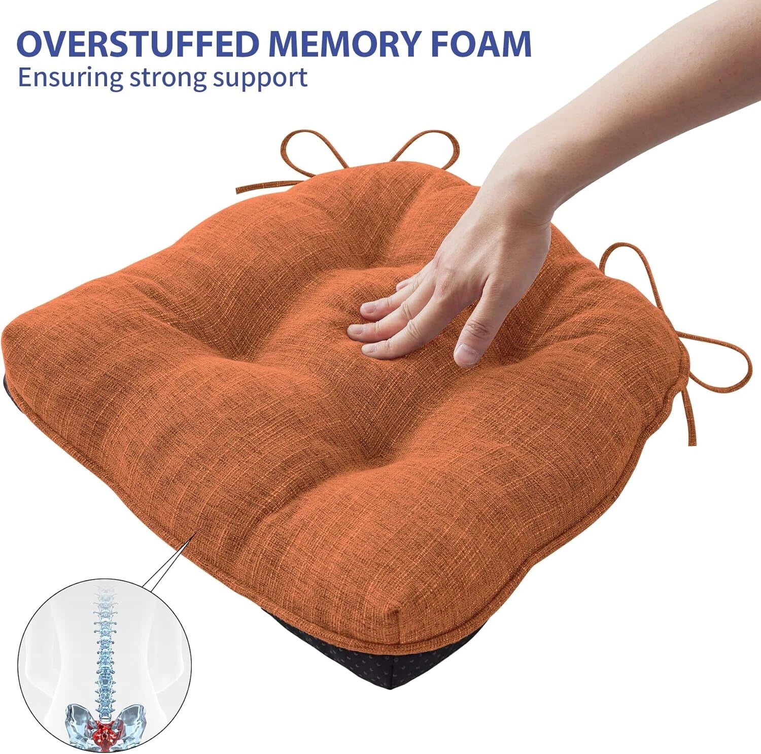 Set of 4 dining chair cushions with tie-down straps and non-slip back cushions 07FC0E-D4 - KOEEK