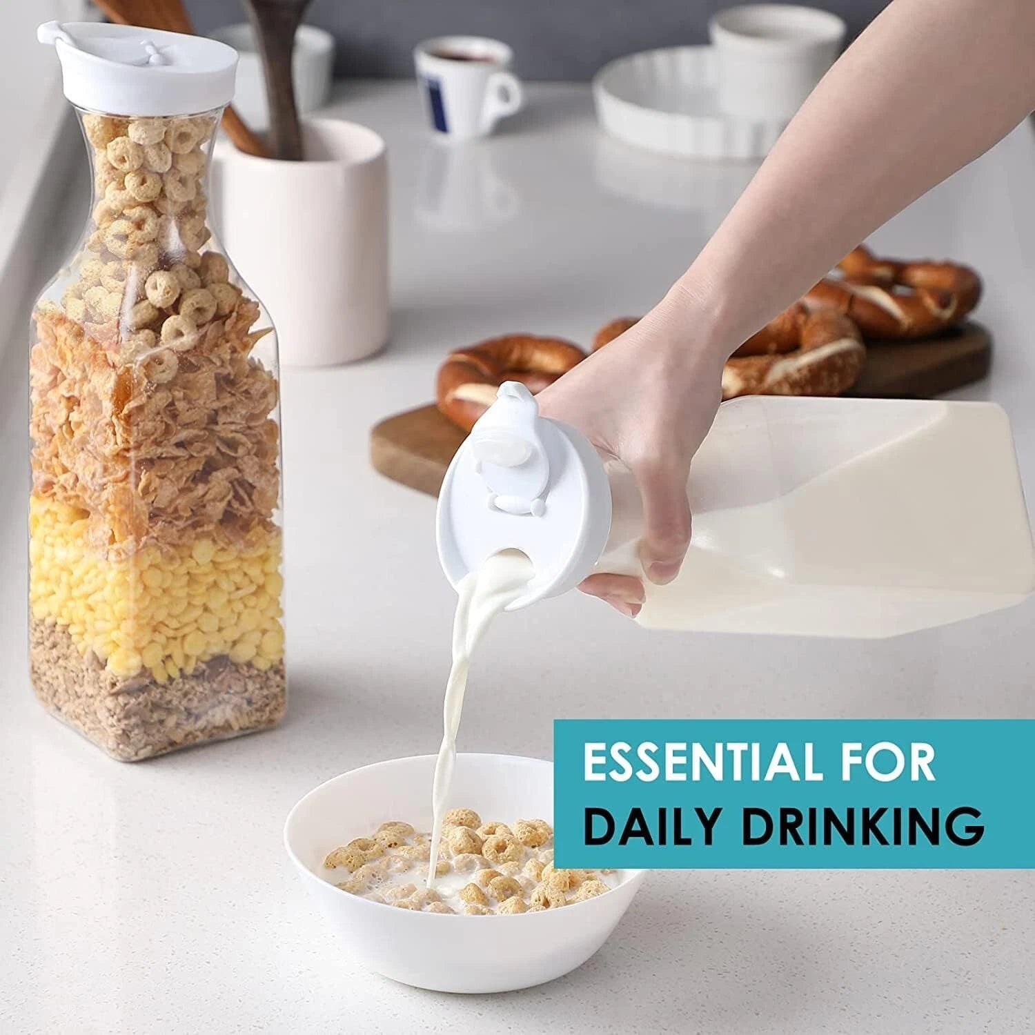 Plastic 50 Oz Water Carafe Flip Top Lid,Set of 2 Square Base Juice Containers 07FC0E-D4 - KOEEK