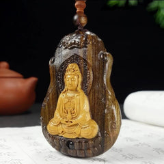 108 Beads Guanyin Buddha Bless  Pandent Necklace Natural Wood Prayer Beads 07FC0E-D4 - KOEEK