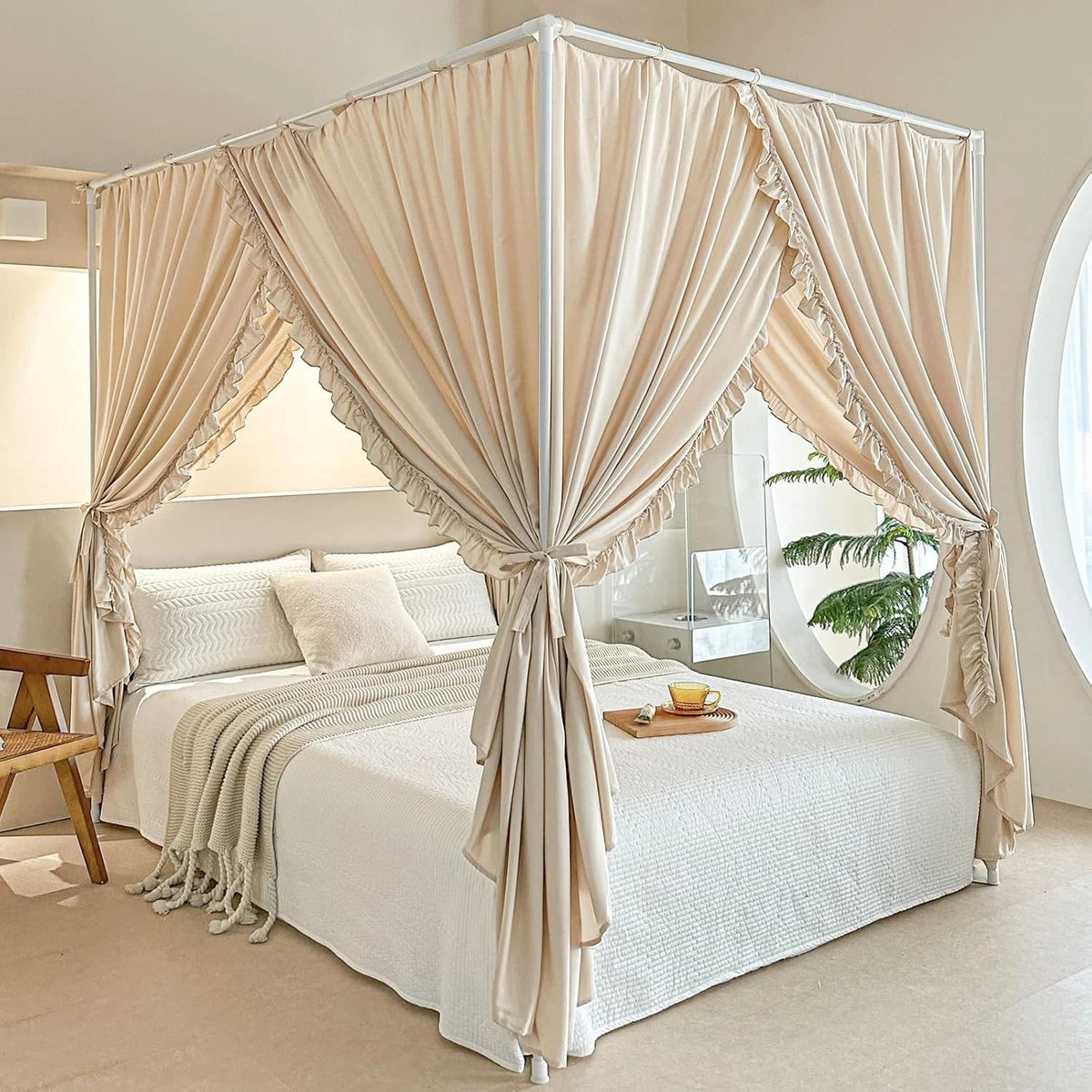 Princess Canopy Bed Curtains with Top Ties - Windproof & Lightproof for Girls' 07FC0E-D4 - KOEEK