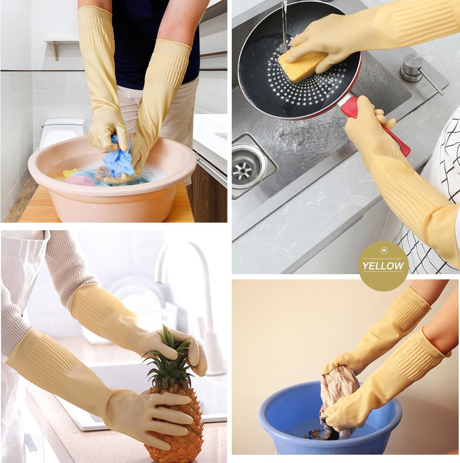 new Bamllum 3 Pairs of Rubber Dishwashing Gloves for Large, Red+yellow+green BAMLLUM - KOEEK