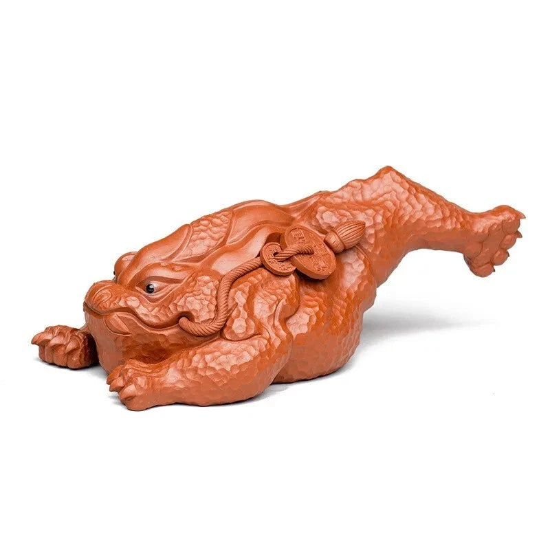 18.5cm Yixing Purple Clay Handmade Absorbing Wealth Toad Tea Pet Statue Ornament 07FC0E-D4 - KOEEK