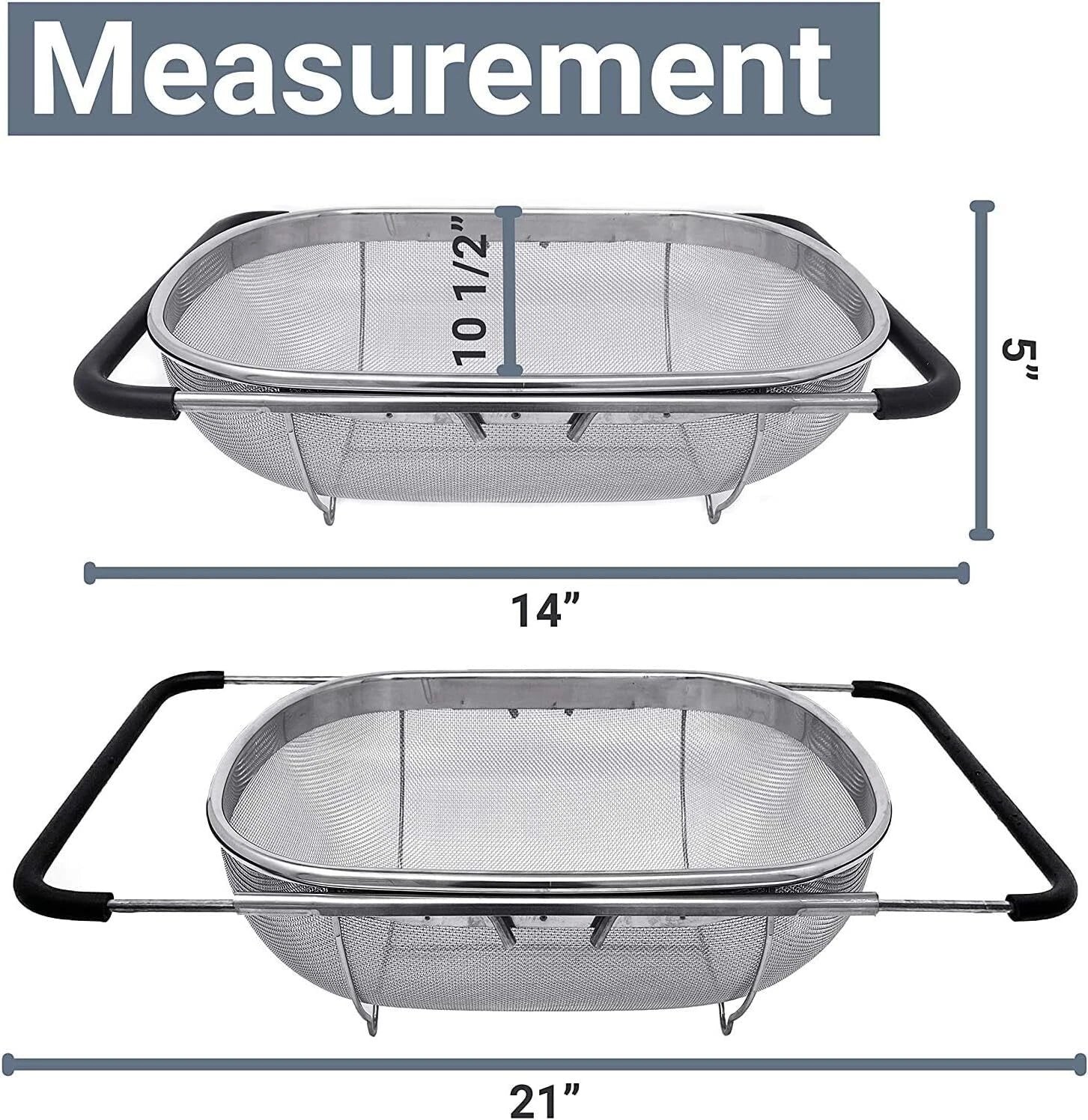 Over the Sink Colander Strainer Basket Stainless Steel, For Kitchen Sink 07FC0E-D4 - KOEEK
