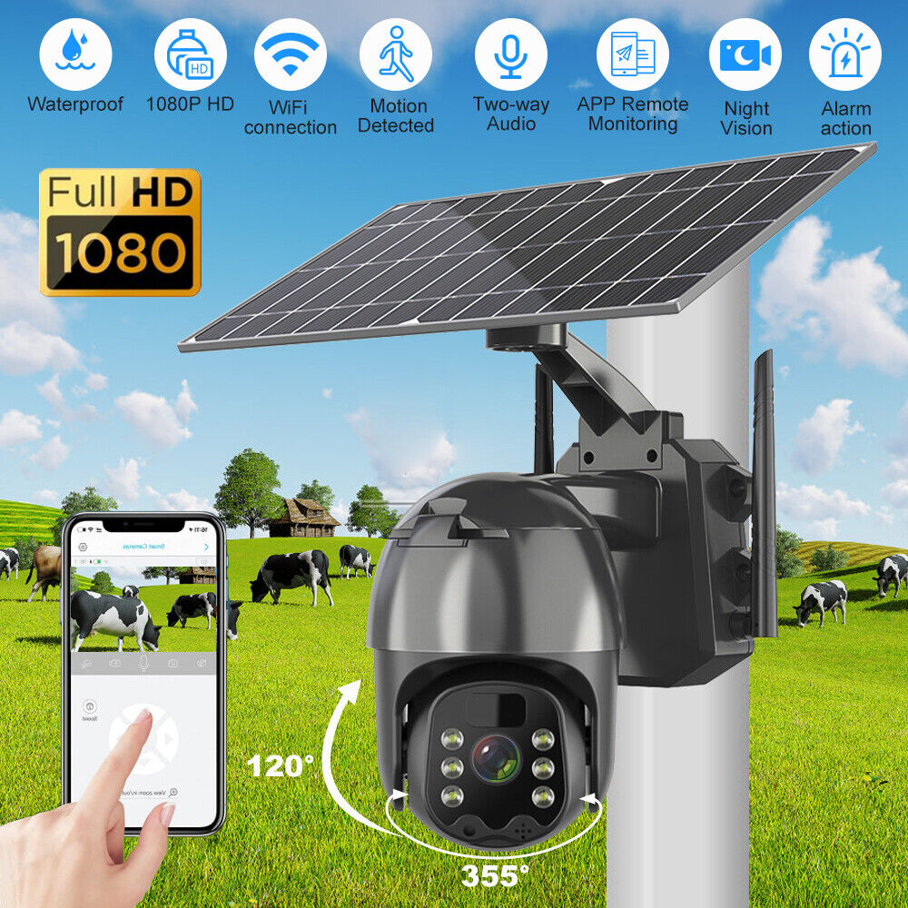 new Solar Battery Powered Camera Wifi Wireless Outdoor Pan/Tilt Home Security System