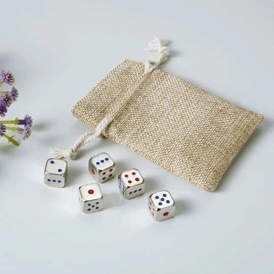 Solid Metal Dice Colorful 13mm 5 Pieces with Storage Bag 07FC0E-D4 - KOEEK