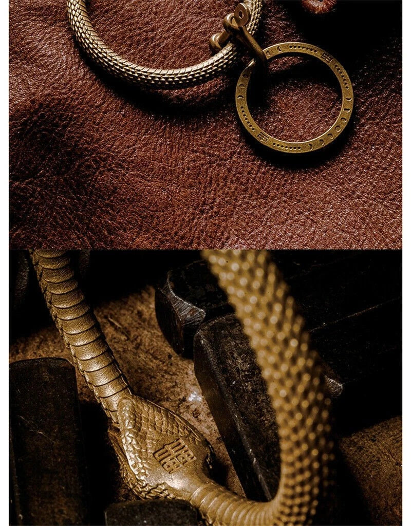Brass  Brass Snake Ring Keychain Bite Ouroboros Key Pendant Mens Gift 07FC0E-D4 - KOEEK