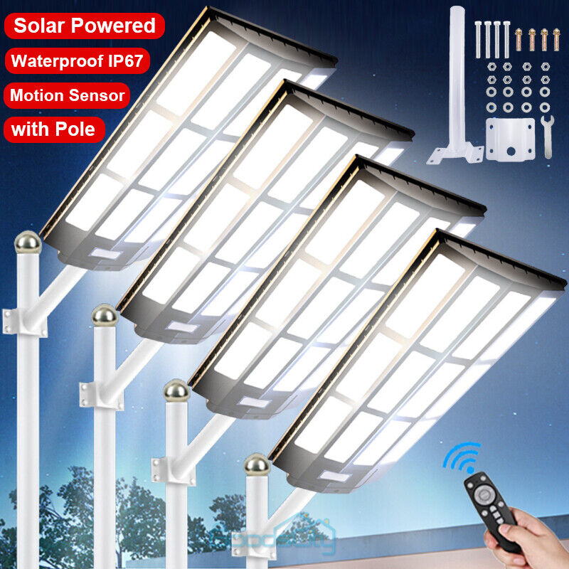 ny utendørs kommersiell 1500W LED Solar Street Light IP67 Dusk-to-Dawn veilampe + stang