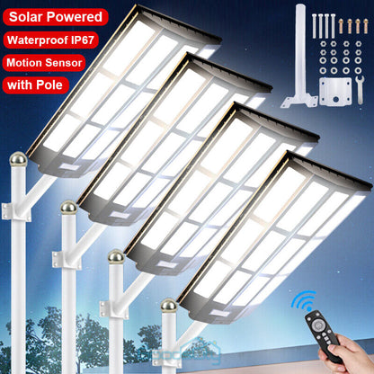 new Outdoor Commercial 1500W LED Solar Street Light IP67 Dusk-to-Dawn Road Lamp+Pole