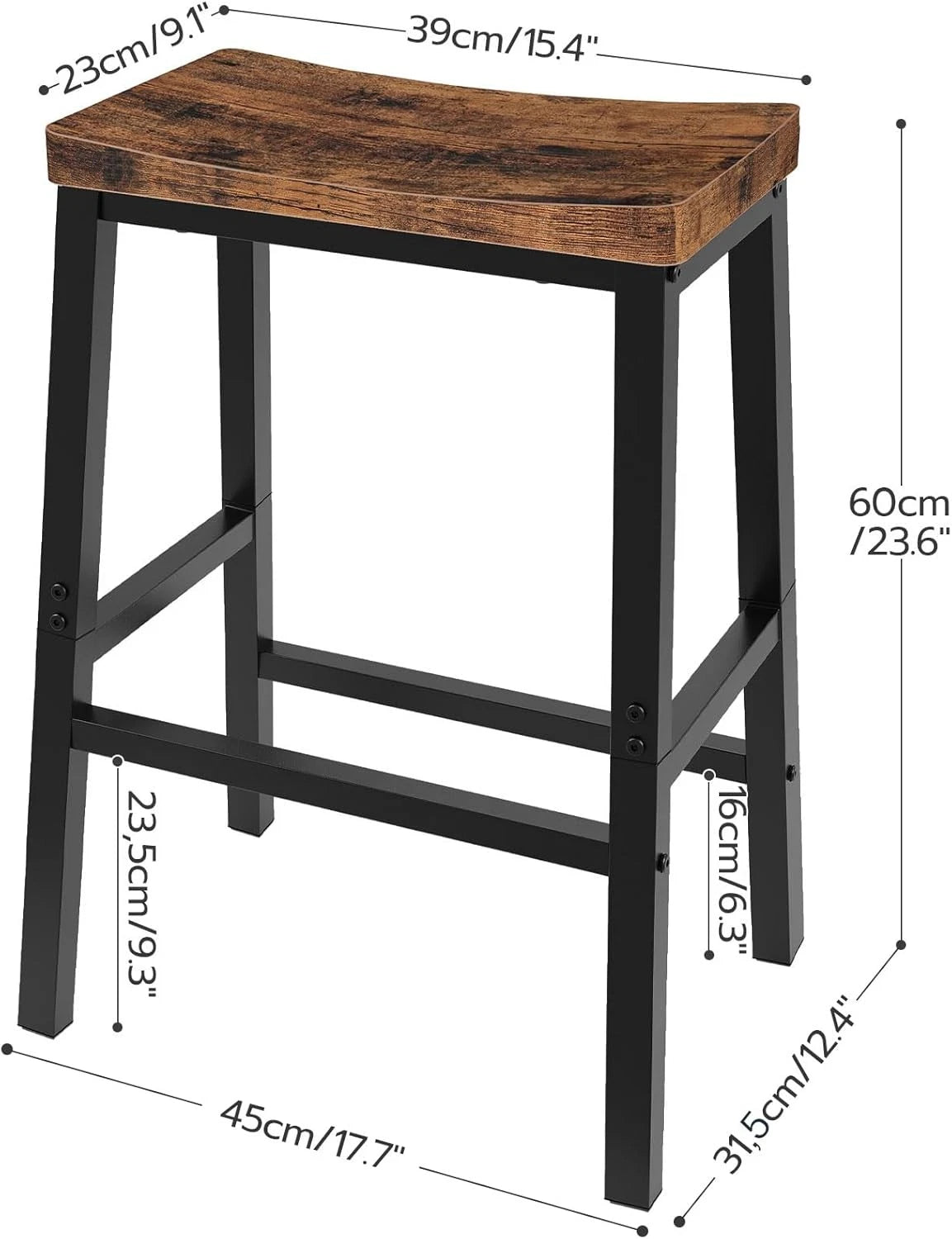 Bar stool, set of 2 bar chairs, 23.6-inch saddle stool 07FC0E-D4 - KOEEK
