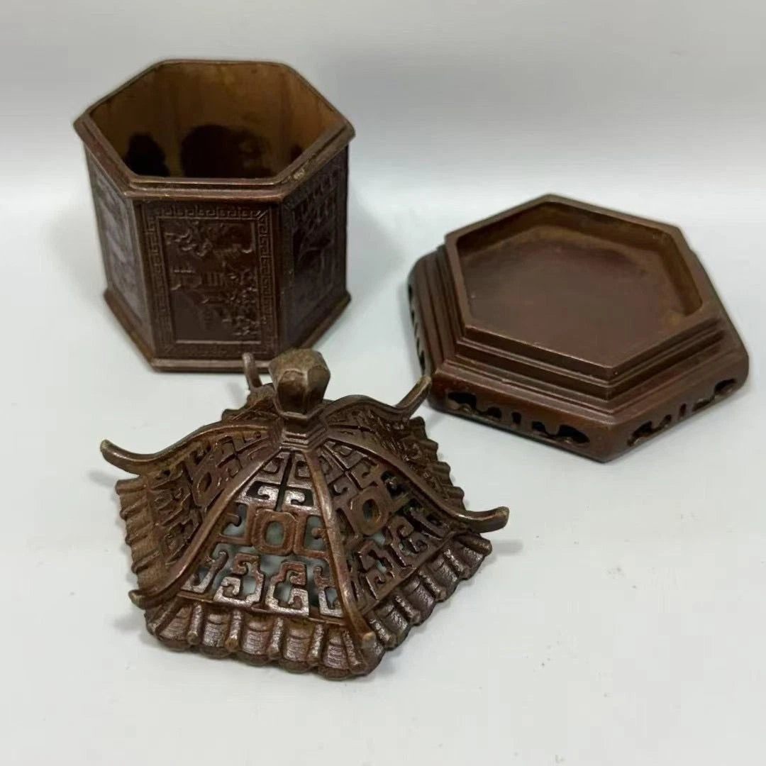 Chinese Brass Incense Burner Pagoda Style Hollow Design Antique Home Decor 07FC0E-D4 - KOEEK
