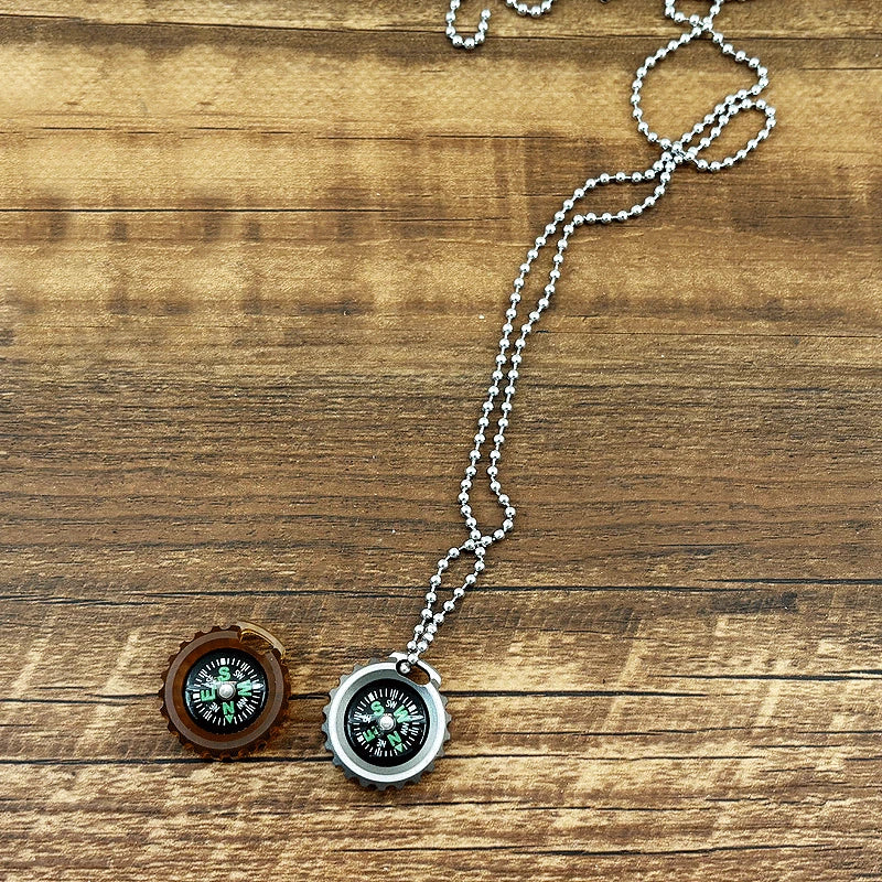 PEI Titanium Pocket Compass for Outdoor Camping Travel EDC Necklace Pendant DIY 07FC0E-D4 - KOEEK