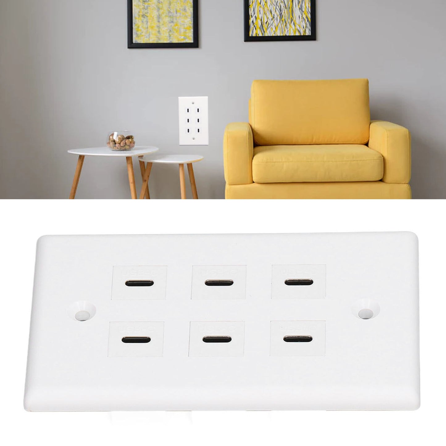 new 6 Port USB Type C Outlet Plug White USB Wall Plate With 6 Port USB C Socket koeek - KOEEK