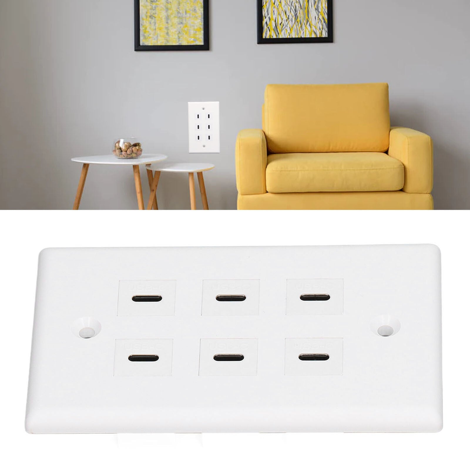 new 6 Port USB Type C Outlet Plug White USB Wall Plate With 6 Port USB C Socket koeek - KOEEK