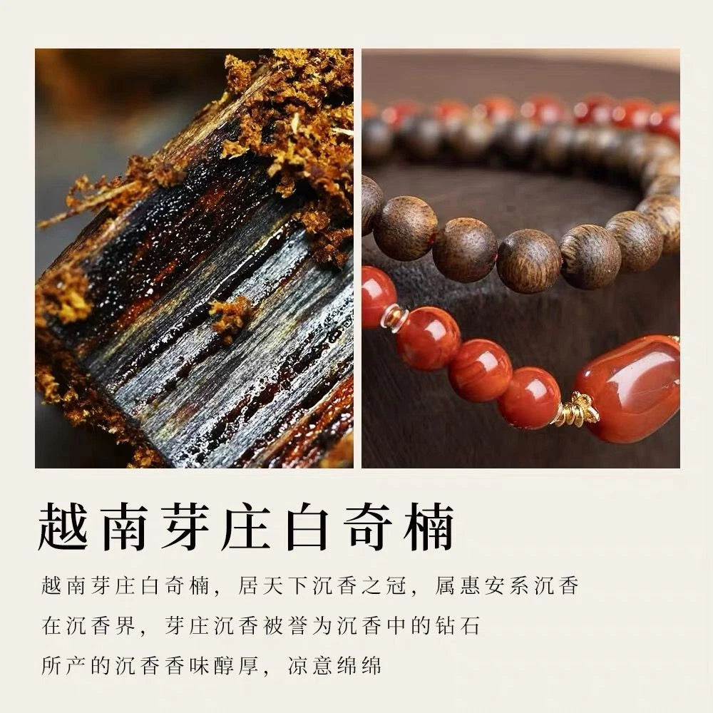 Natural Nha Trang White Qinan Agarwood Bracelet Double Strand Womens Gift 07FC0E-D4 - KOEEK