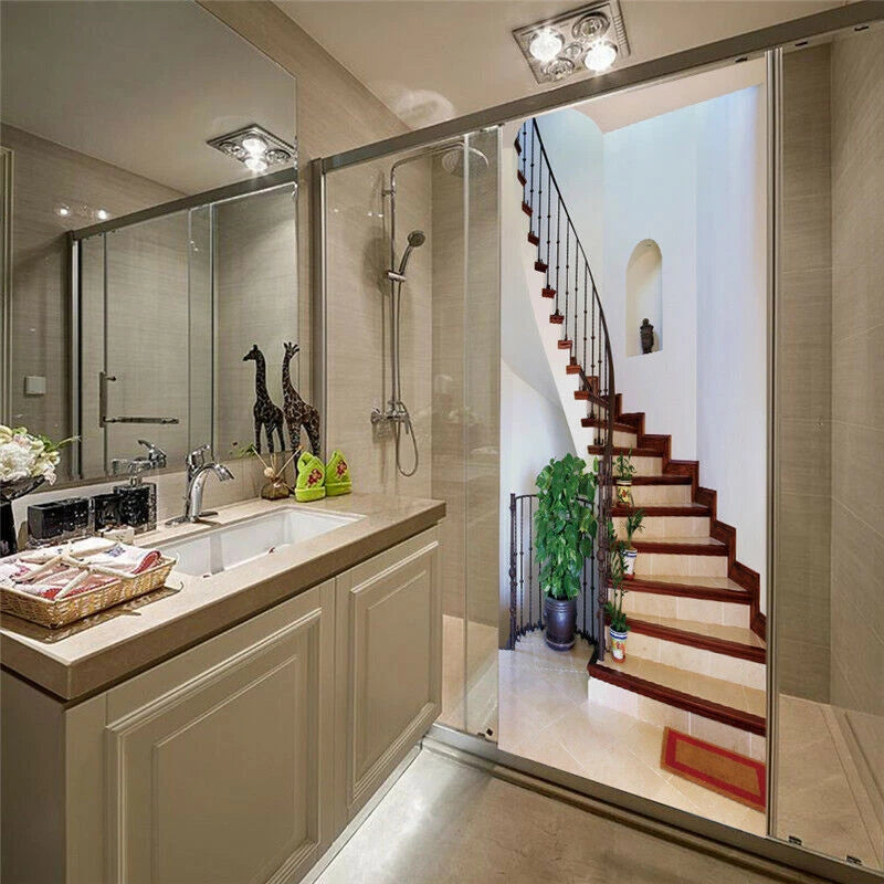 3D Wooden Stairs Self-adhesive Door Mural Door Wall Decals Wallpaper Stickers 07FC0E-D4 - KOEEK