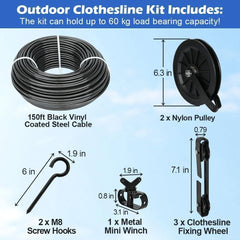 Outdoor clothesline set,150foot black PVCcoated galvanized clothesline pulleyset
