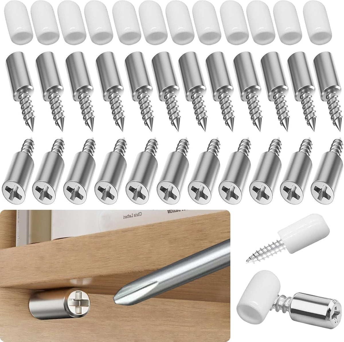 new 70 Pcs Self-Tapping Screws Cabinet Laminate Support, 70 sets, silvery white 07FC0E-D4 - KOEEK