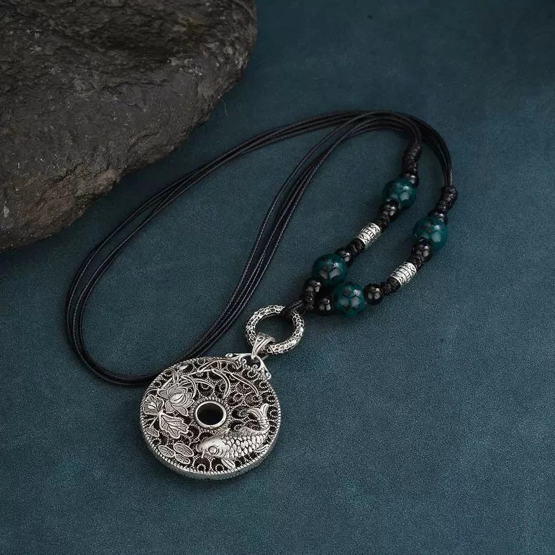 Vintage Hollow Lotus Koi Pendant Necklace Sweater Chain For Women 07FC0E-D4 - KOEEK