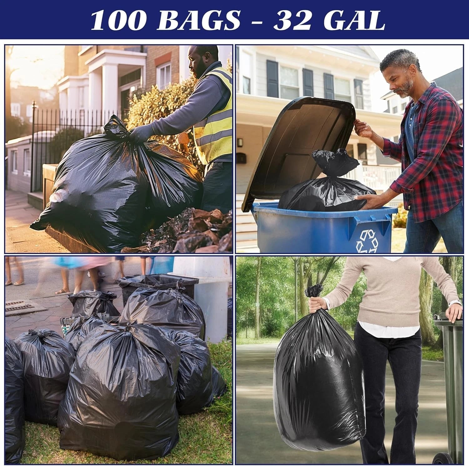100-pack large garbage bags (with drawstring) durable garbage bags 07FC0E-D4 - KOEEK