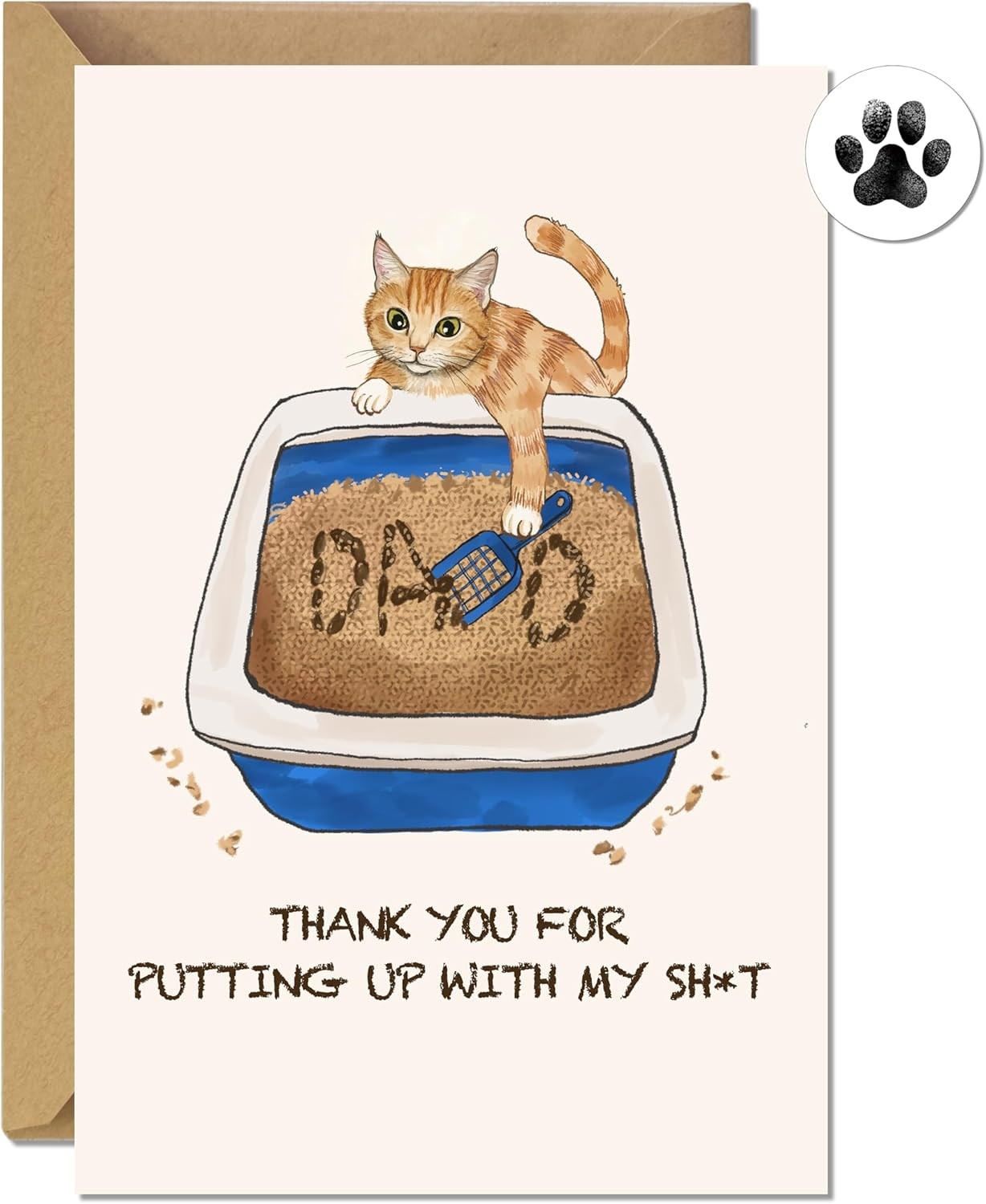 new TwoDays Funny Cat Dad Cards with Envelope and Sticker, Cute Father's