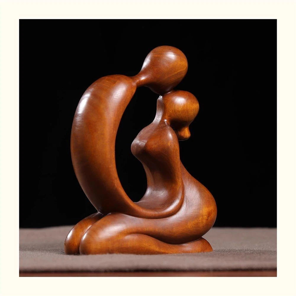 Boxwood Wood Carved Couple Figurine 7cm Desktop Decor Craft Ornament Gift 07FC0E-D4 - KOEEK