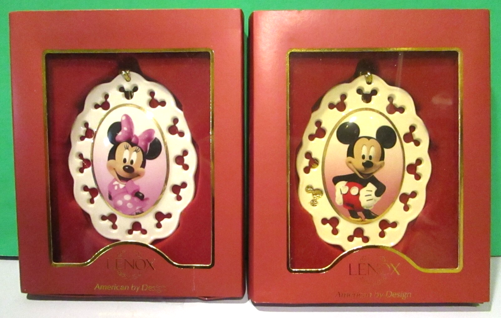 LENOX  Disney MICKEY & MINNIE MOUSE CAMEO - Flat Style ORNAMENTS -- ES LENOX - KOEEK