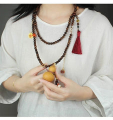 Chinese Style Black Rosewood Gourd Necklace Crossbody Pendant Long Back Chain 07FC0E-D4 - KOEEK