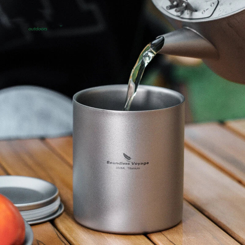 350ml Double Walled Titanium Tea Cup with Lid Outdoor Indoor Coffee Water Mug 07FC0E-D4 - KOEEK