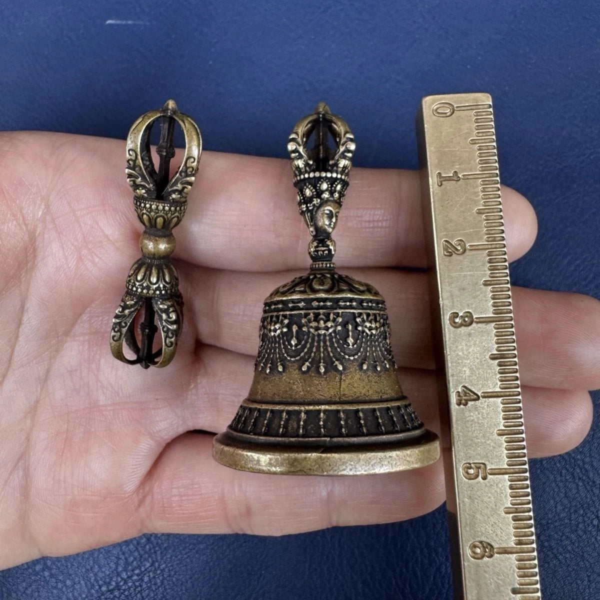 Tibetan Brass Small Vajra Pestle Vajra Bell Size As Shown Weighs about 38 Grams 07FC0E-D4 - KOEEK