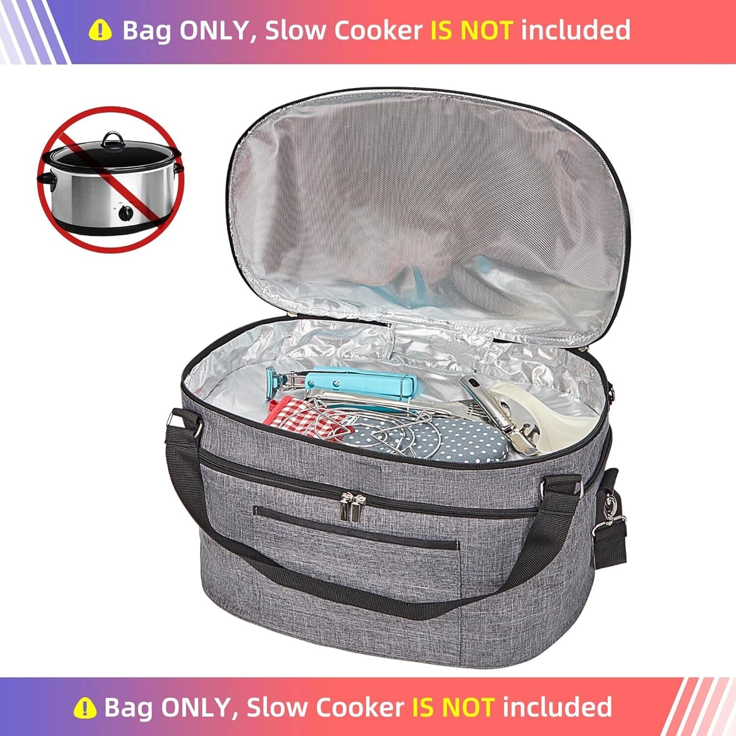 Bag for 6-8 Quart Crock Pot with Zippered Compartment Carrying Case 07FC0E-D4 - KOEEK