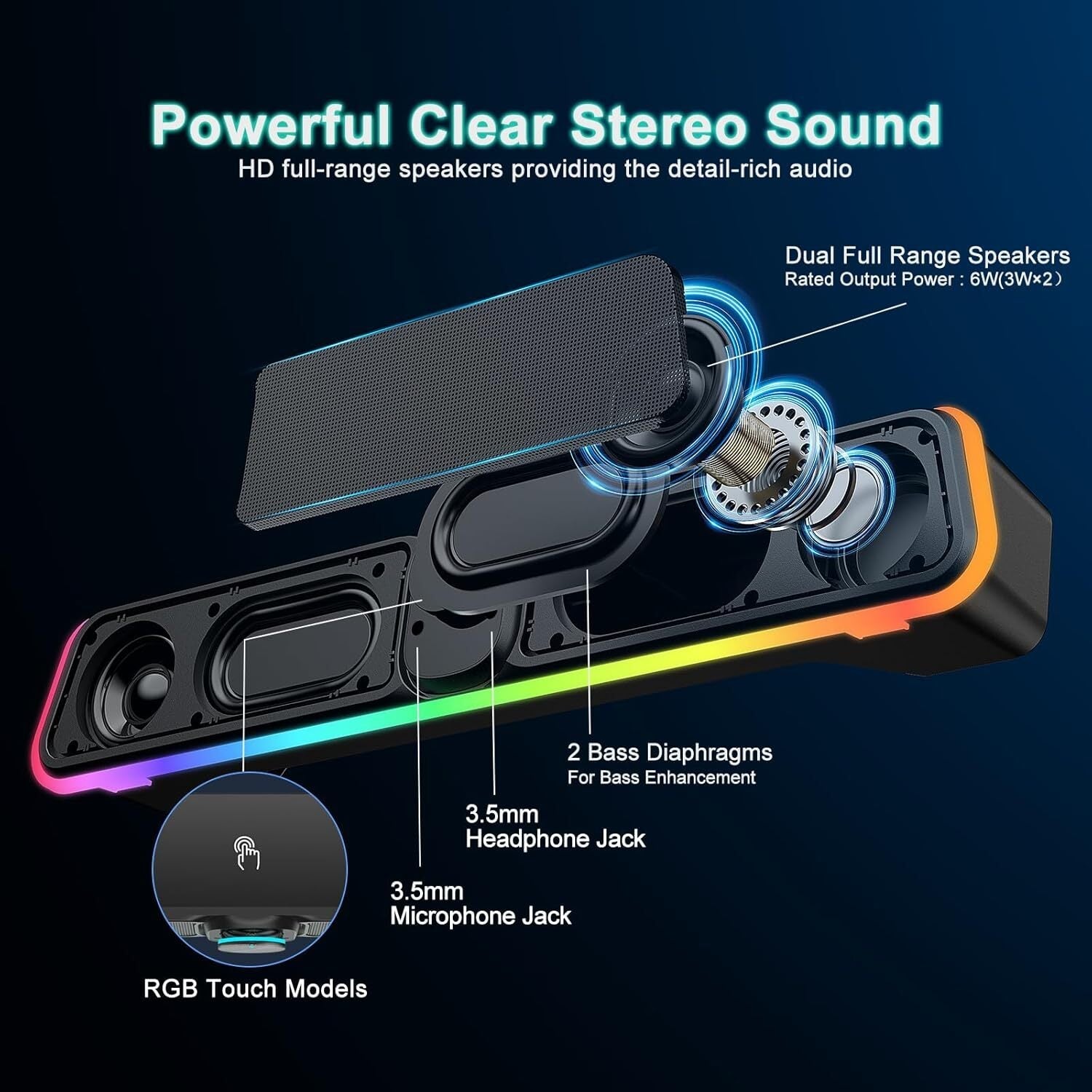 new Computer Speakers - Wired USB Powered Bluetooth E-3568 Black, Black 07FC0E-D4 - KOEEK