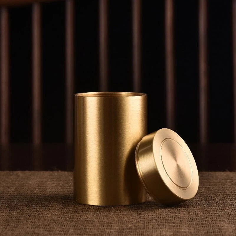 Solid Brass Sealed Tank Tea Caddy Container Portable Metal Storage Box 250g EDC 07FC0E-D4 - KOEEK