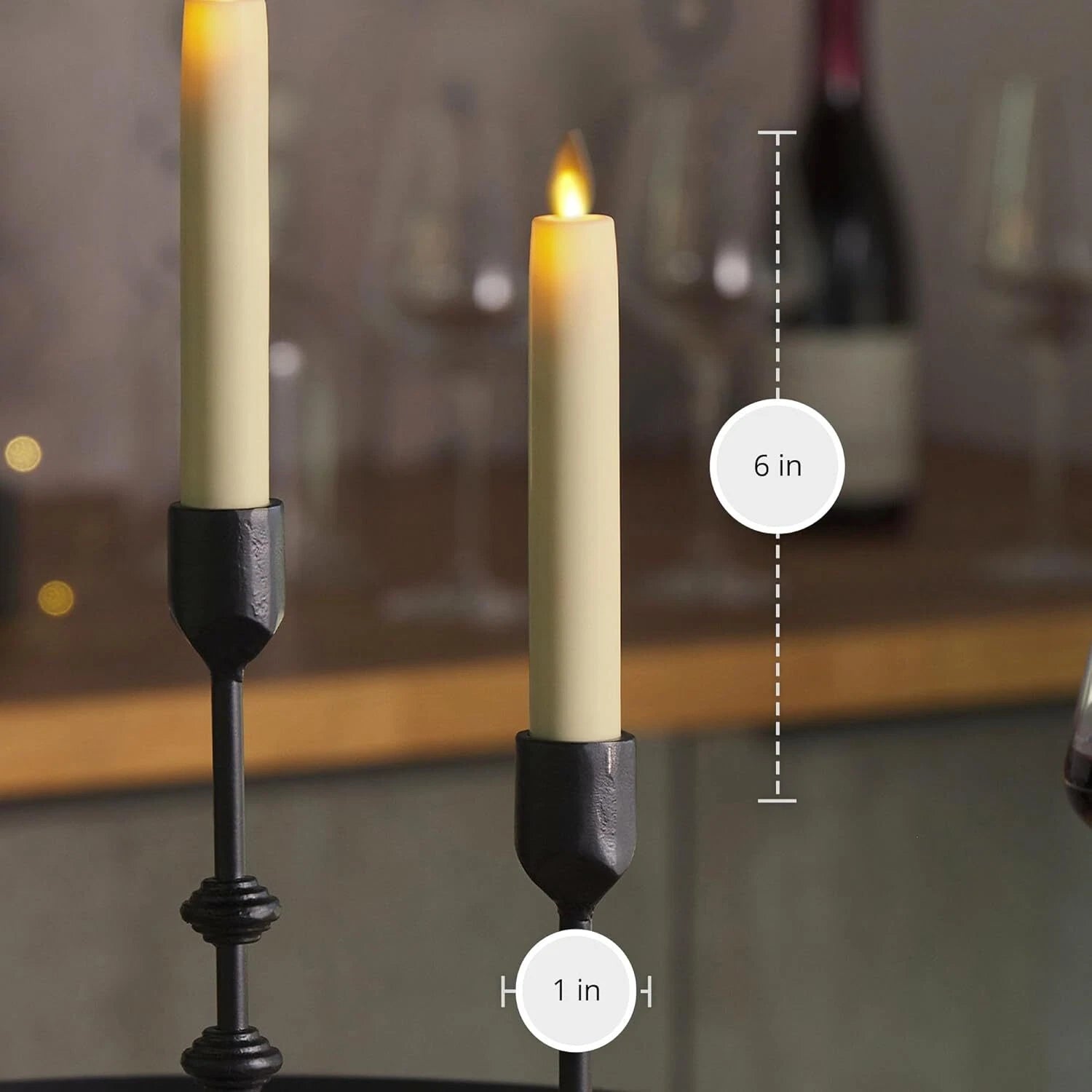 Set of 2 Moving Flame LED Tapered Candles (1x6 in.), (Ivory) 07FC0E-D4 - KOEEK