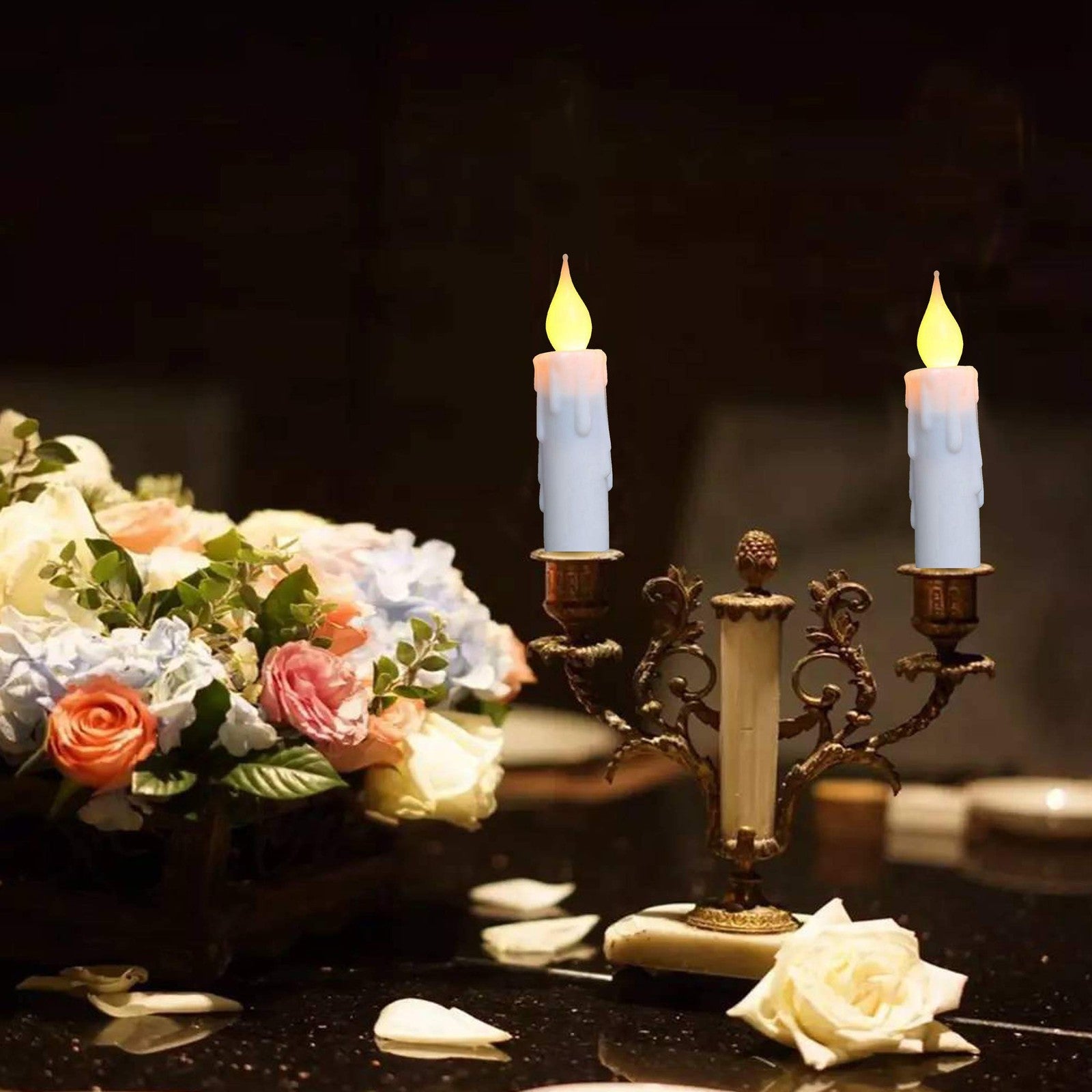 .White Short Taper Candles Battery Operated Flickering Small Flameless Taper 07FC0E-D4 - KOEEK
