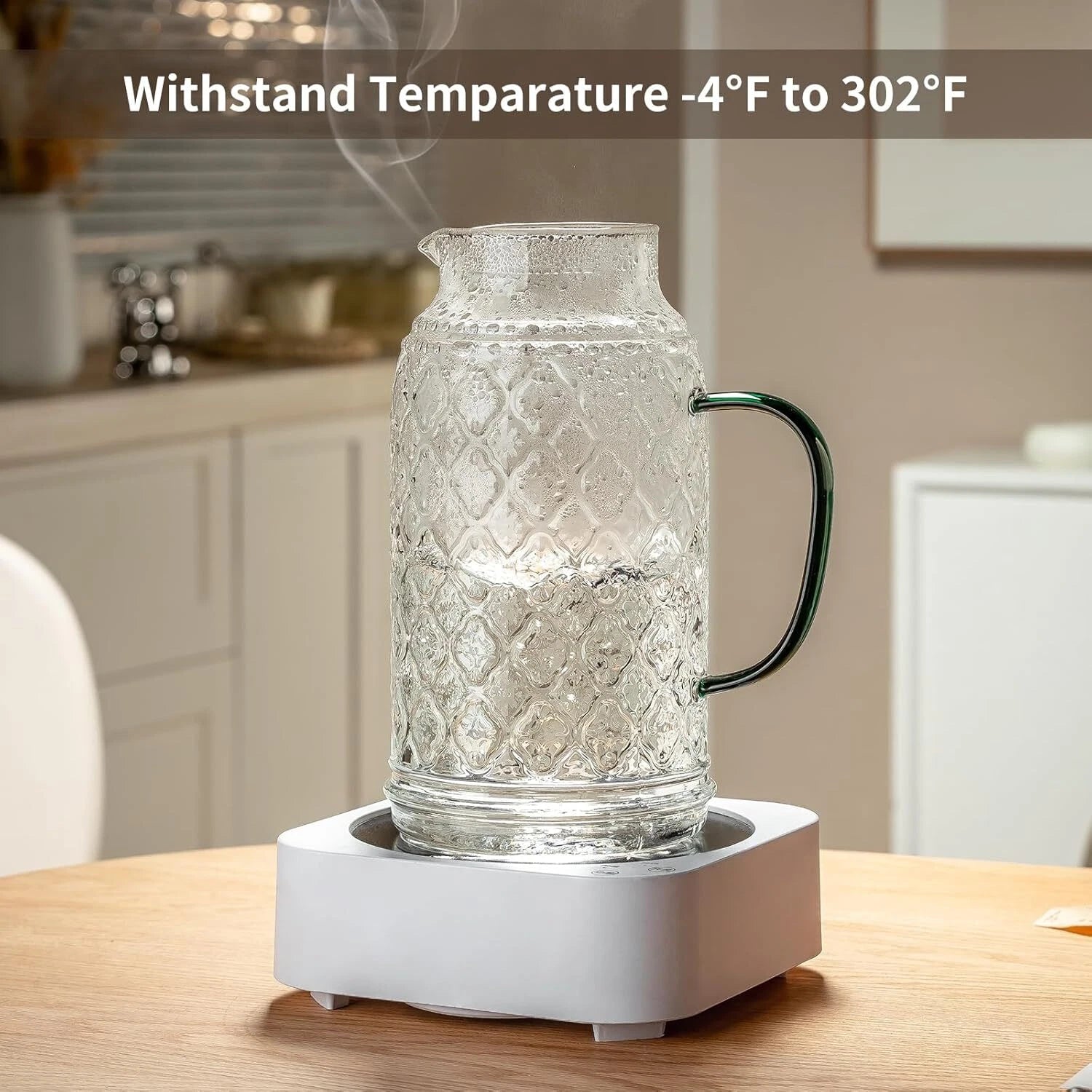 Glass Pitcher with Lid, 2 PACK 68 oz/2 Liter Vintage Water Pitcher, Clear 07FC0E-D4 - KOEEK
