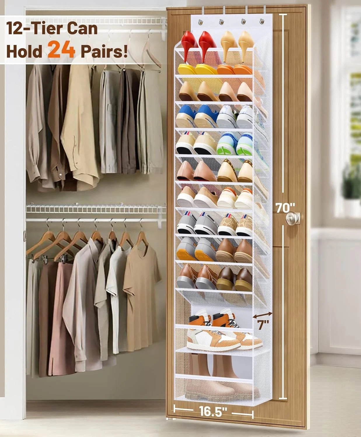 12-tier door-mounted shoe rack Large-capacity hanging shoe rack 07FC0E-D4 - KOEEK