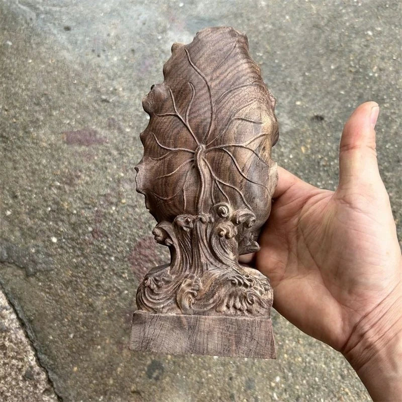 20cm Vietnamese Agarwood Carved Lotus Guanyin Statue Wooden Home Altar 07FC0E-D4 - KOEEK