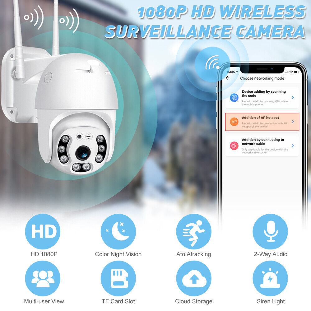 ny 1080P HD Camara De Seguridad WIFI Inalambrica 360° Para Casa Exterior Con Audio