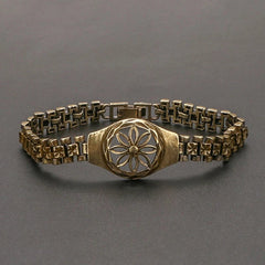 Floral Watch Chain Brass Bangle Men Women Vintage Copper Jewelry Bracelet 07FC0E-D4 - KOEEK